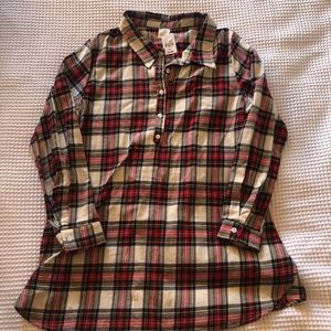 Plaid 3/4 Sleeve Tunic Lace Button Front Top